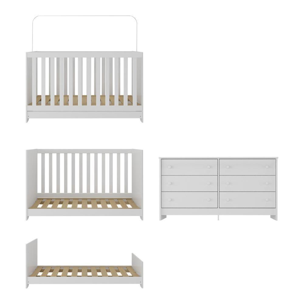 Berço 3 Em 1 Para Colchão 130 X 60cm Com Cômoda Pipoca Multimóveis Branco - 2