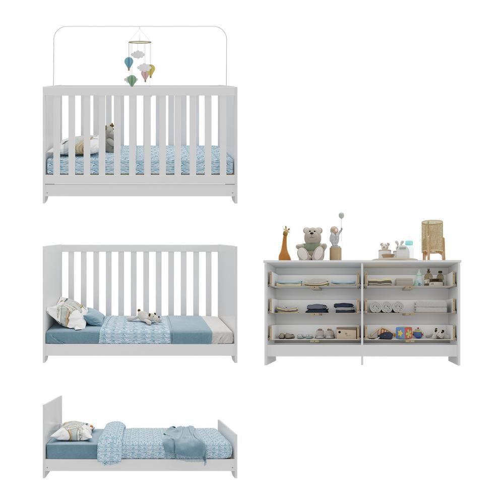 Berço 3 Em 1 Para Colchão 130 X 60cm Com Cômoda Pipoca Multimóveis Branco - 3