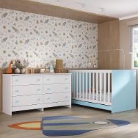 Berço 3 Em 1 Para Colchão 130 X 60cm Com Cômoda Doce De Leite Multimóveis Branco Azul - 6