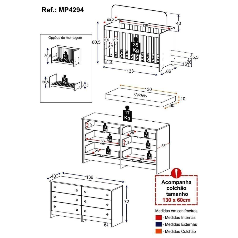 Berço 3 Em 1 Com Colchão Incluso E Cômoda Pipoca Multimóveis Branco - 7