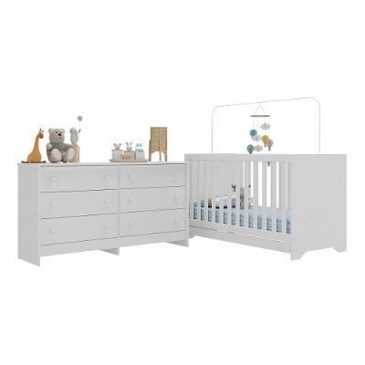 Berço 3 em 1 Pipoca com Colchão Incluso e Cômoda Branco Multimóveis com Grades Soft