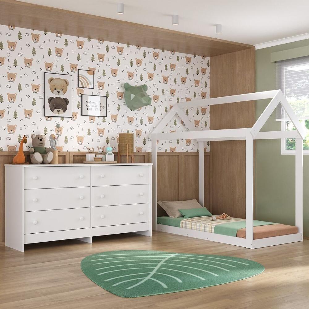 Cama Infantil Montessoriana Com Colchão Incluso E Cômoda Bambolê Multimóveis Mx4288 Branco Branco - 6