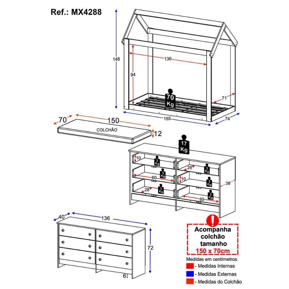 Cama Infantil Montessoriana Com Colchão Incluso E Cômoda Bambolê Multimóveis Mx4288 Branco Branco - 7