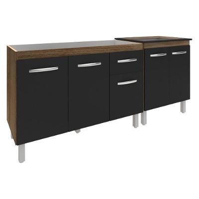 Armário Cozinha Gabinete Pia De 120 Cm Aline E Balcão Fran Para Cooktop 5 Bocas Savana Preto