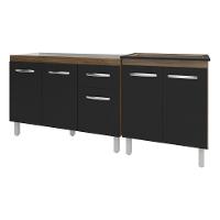 Armário Cozinha Gabinete Pia De 120 Cm Aline E Balcão Fran Para Cooktop 5 Bocas Savana Preto - 1