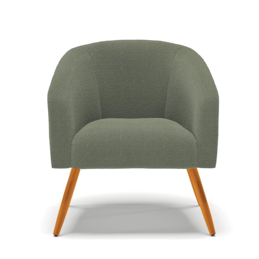 Poltrona Para Sala Pé Palito Castanho Kit 2 Stella Bouclê D03 Verde Pistache - 4