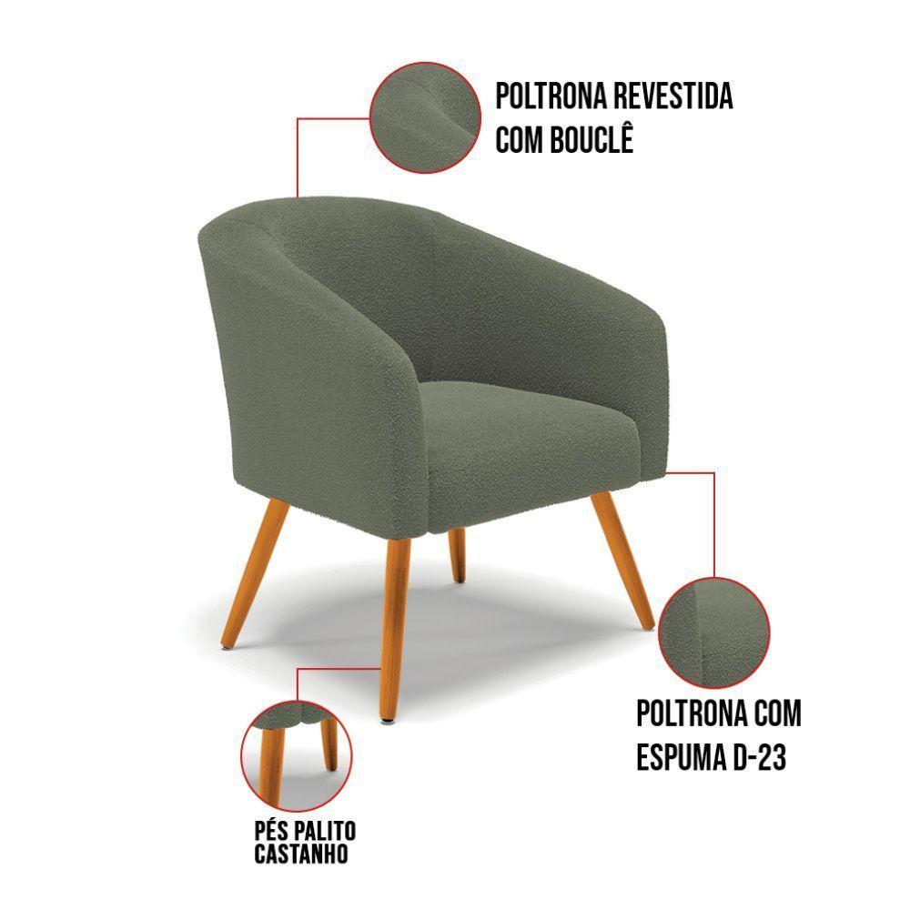 Poltrona Para Sala Pé Palito Castanho Kit 2 Stella Bouclê D03 Verde Pistache - 5