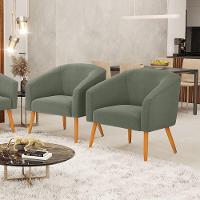 Poltrona Para Sala Pé Palito Castanho Kit 2 Stella Bouclê D03 Verde Pistache - 6