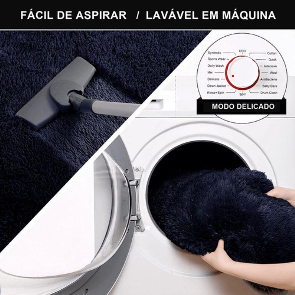 Tapete Sala Felpudo Peludo Preto Redondo 100 Cm - 4