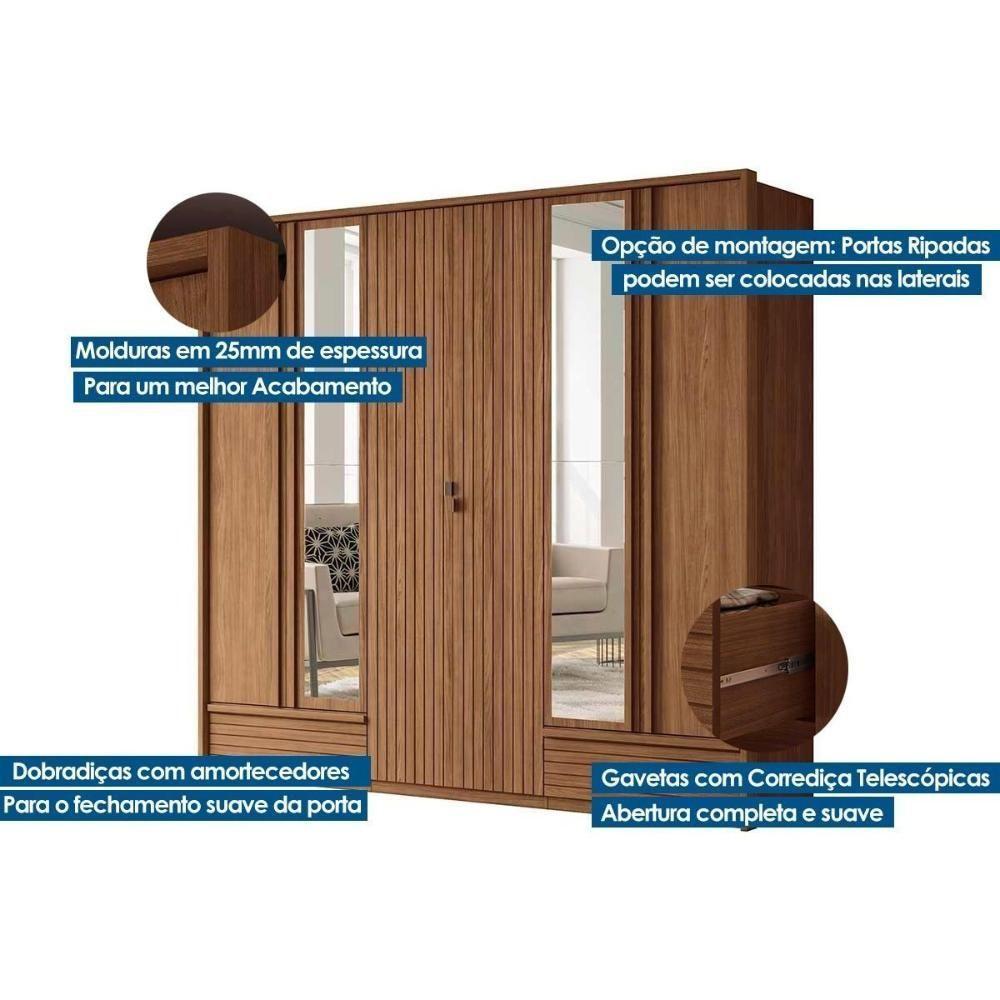 Guarda Roupa Casal 6 Portas e 5 Gavetas c/ Espelho Democrata Jatoba - Santos Andirá - 7