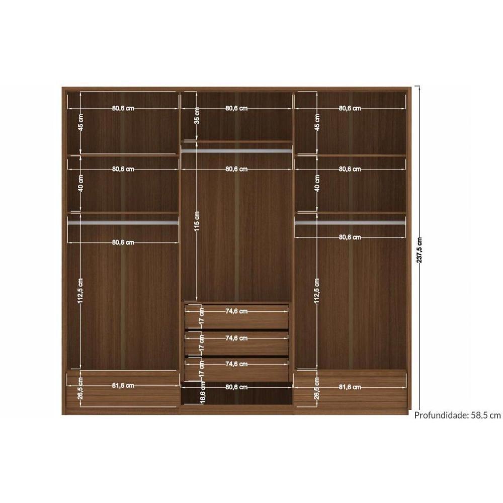 Guarda Roupa Casal 6 Portas e 5 Gavetas c/ Espelho Democrata Jatoba - Santos Andirá - 9