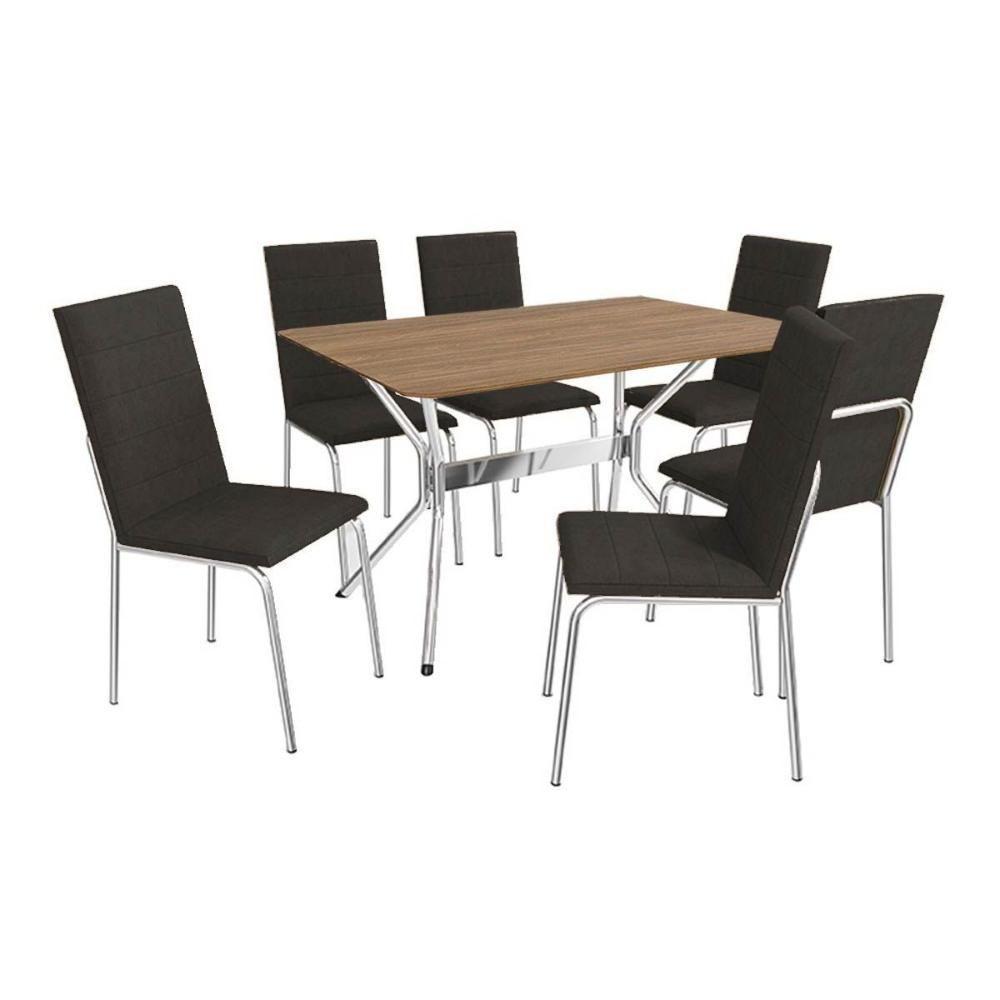Sala De Jantar Loire com Tampo De Madeira 1.36 Cm + 6 Cadeiras Cromada Preto - 1
