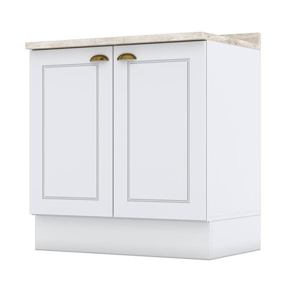 Balcão 2 Portas 80 Cm Nova York Branco Com Tampo Calcare - Henn - 1