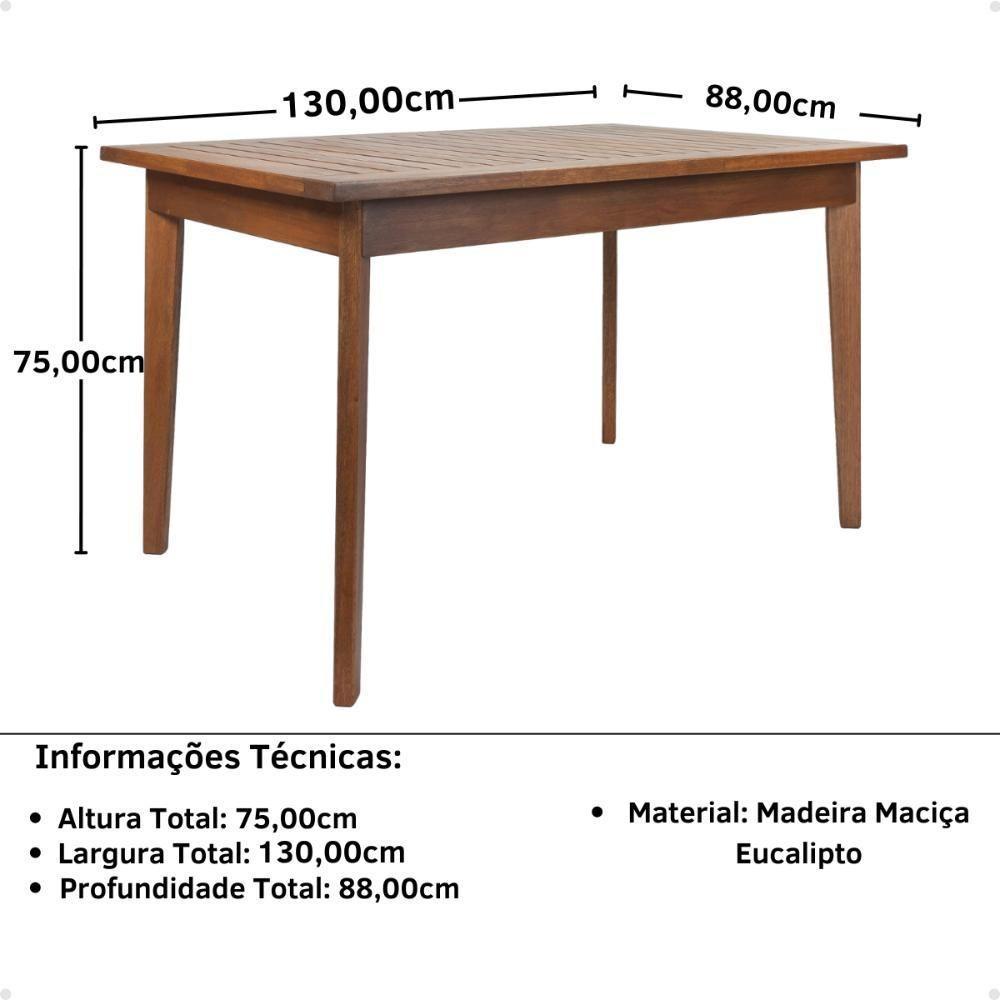 Mesa De Jantar Retangular Rústica 130cm Em Madeira Maciça - Natural - 2