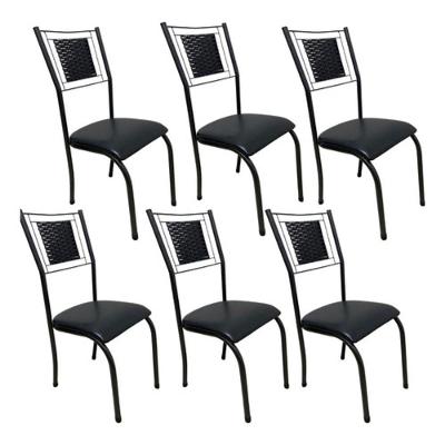 6 Cadeira Sala Jantar Mesa Cozinha Americana Tubo Preto Cor Do Assento:colorido