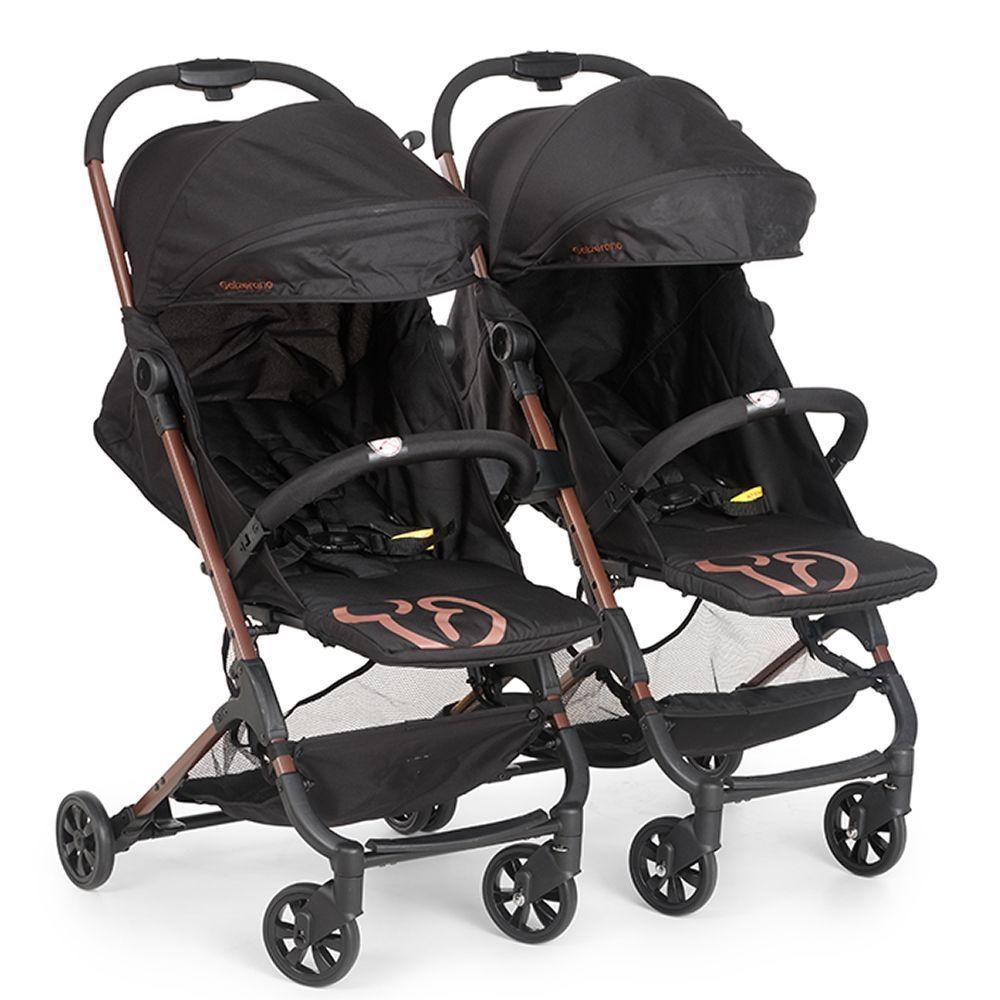 Carrinho De Bebê Para Gêmeos Galzerano Duolee De 0 Meses Até 15kg Preto Com Cobre U - 1