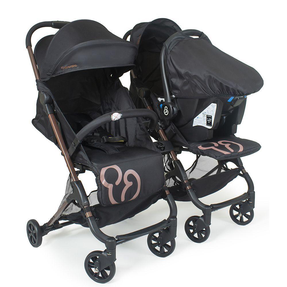 Carrinho De Bebê Para Gêmeos Galzerano Duolee De 0 Meses Até 15kg Preto Com Cobre U - 4