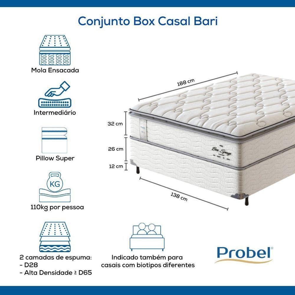 Conjunto Box Casal Mola Ensacada Probel Bari (138x188x58cm) - 8