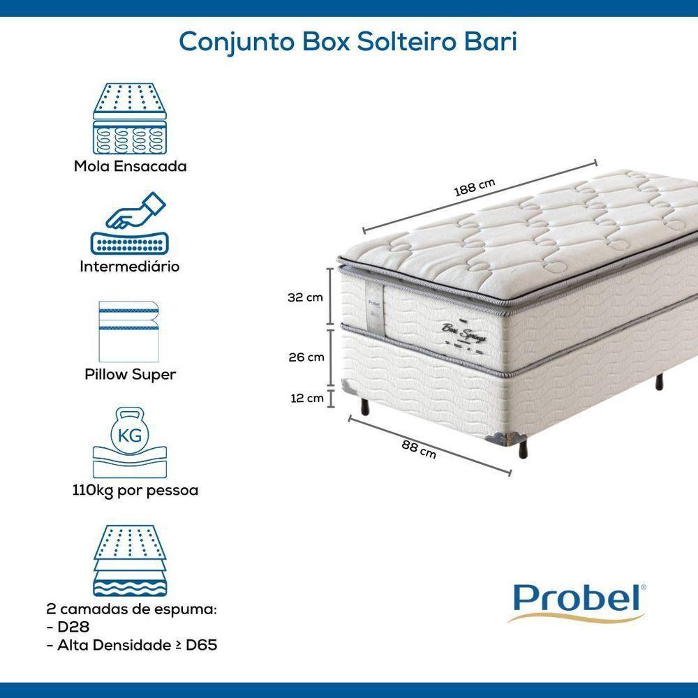 Conjunto Box Solteiro Mola Ensacada Probel Bari (88x188x58cm) - 8