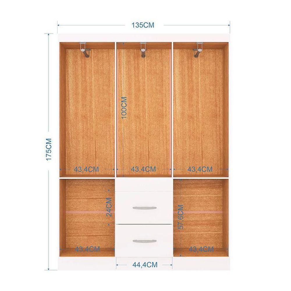 Cômoda 868 4 Gavetas E 1 Porta Com Guarda Roupa Casal Milão 6 Portas Branco Brilho - Poquema - 5