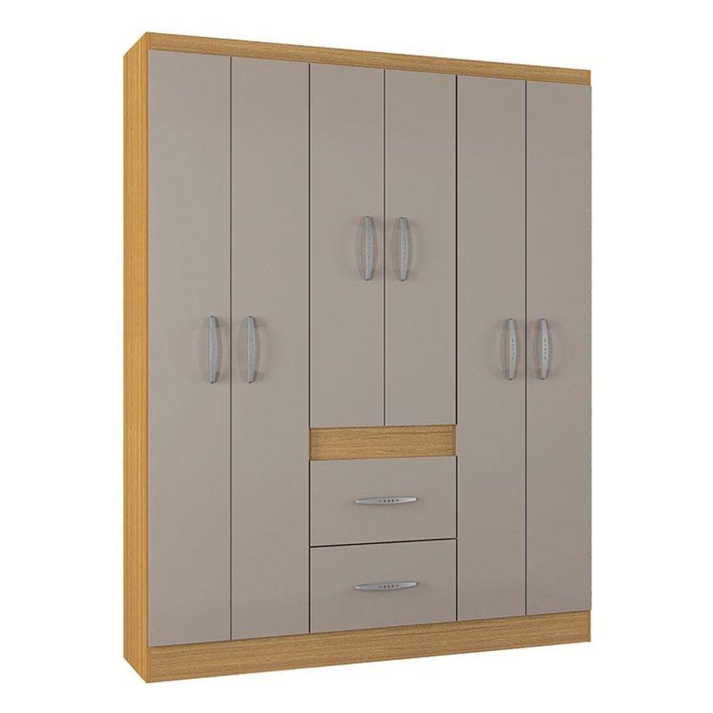 Cômoda 867 4 Gavetas Com Guarda Roupa Casal Milão 6 Portas Damasco Off White - Poquema - 3