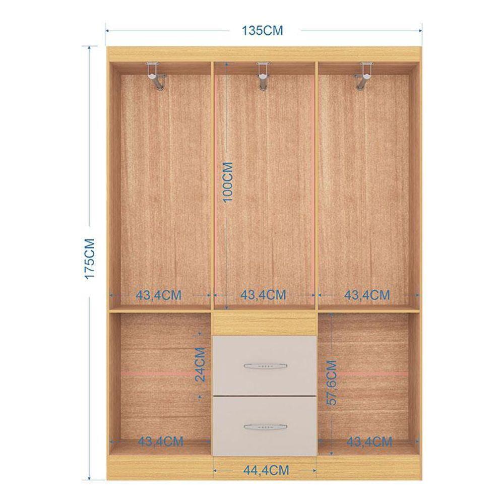 Cômoda 868 4 Gavetas E 1 Porta Com Guarda Roupa Casal Milão 6 Portas Damasco Off White - Poquema - 7