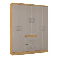 Cômoda 868 4 Gavetas E 1 Porta Com Guarda Roupa Casal Milão 6 Portas Damasco Off White - Poquema