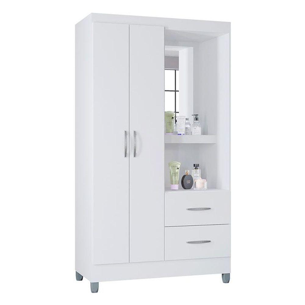 Cômoda 867 4 Gavetas Com Guarda Roupa Solteiro Córdoba 2 Portas Branco Brilho - Poquema - 3