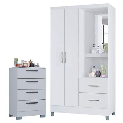 Cômoda com Guarda Roupa Solteiro Córdoba 867 4 Gavetas em MDF Branco Brilhante