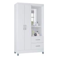 Cômoda 867 4 Gavetas Com Guarda Roupa Solteiro Córdoba 2 Portas Branco Brilho - Poquema - 3
