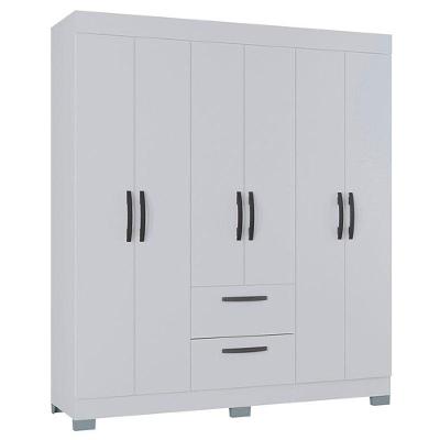 Guarda Roupa Casal Ambiente Tóquio 6 Portas Bater 2 Gavetas Branco Brilho