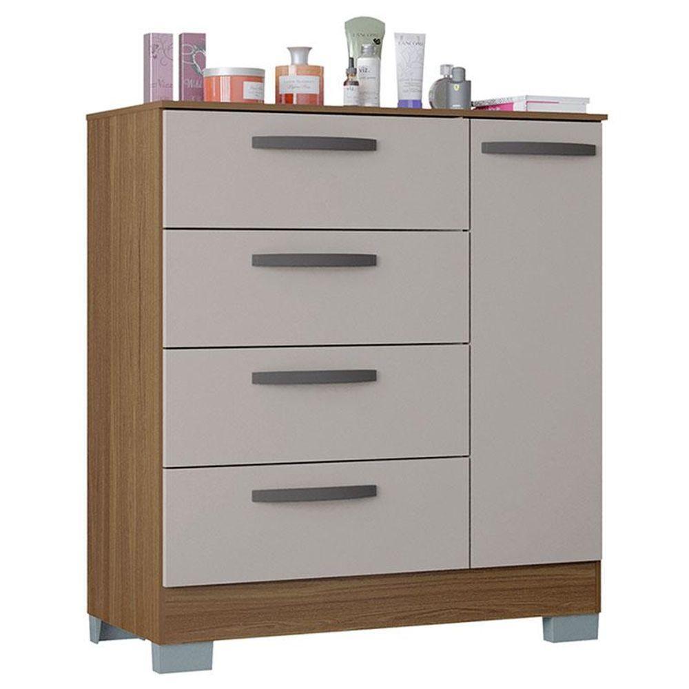 Cômoda Ambiente 868 4 Gavetas E 1 Porta Castanho Off White - Poquema - 1