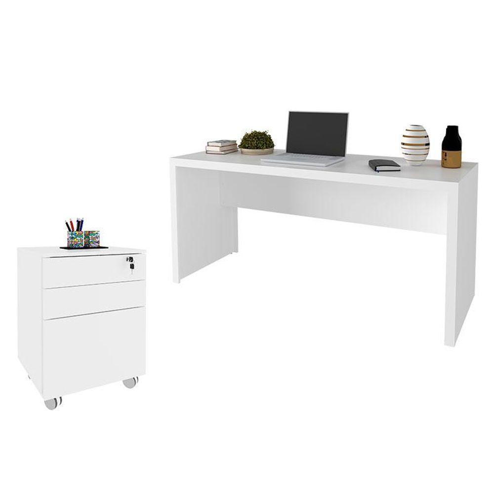 Mesa Para Escritório Me4109 E Armário Gaveteiro Arquivo Me4148 Branco - Tecnomobili - 1