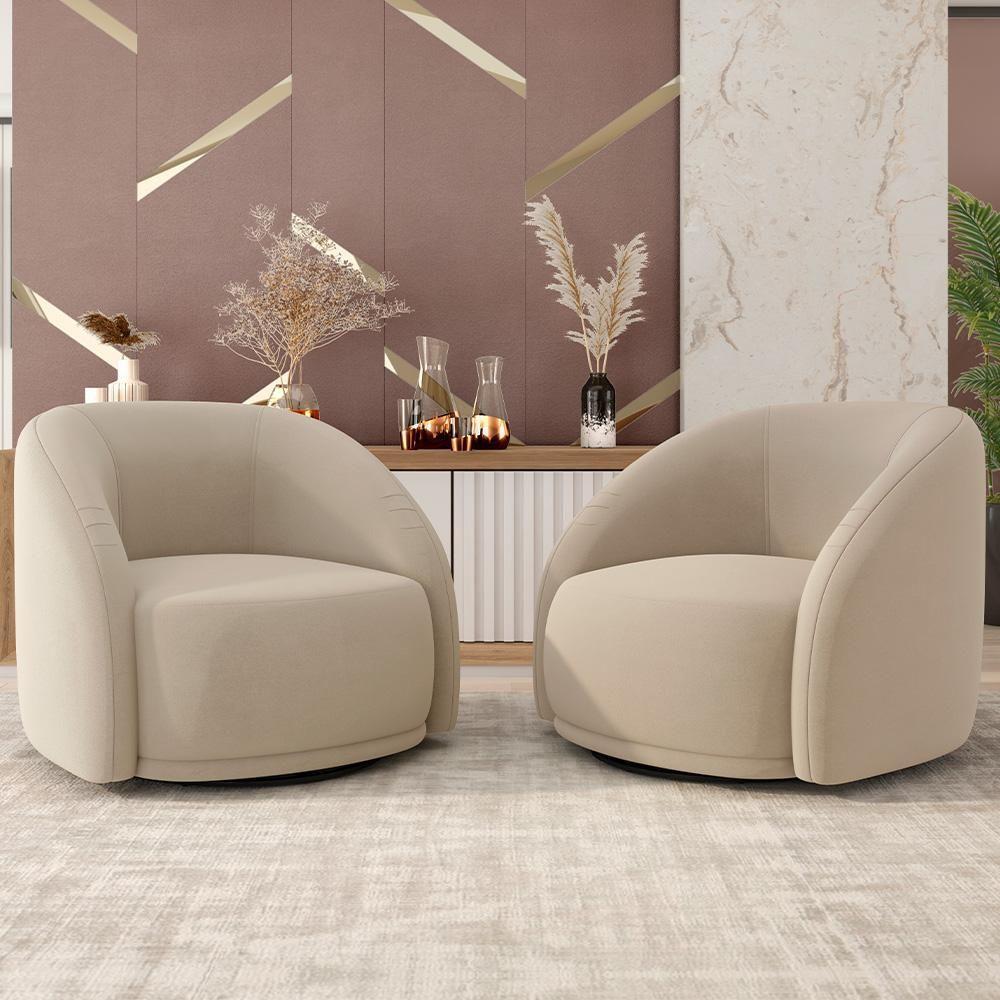 Poltrona Decorativa Giratória Angelina M03 Veludo Bege - 6