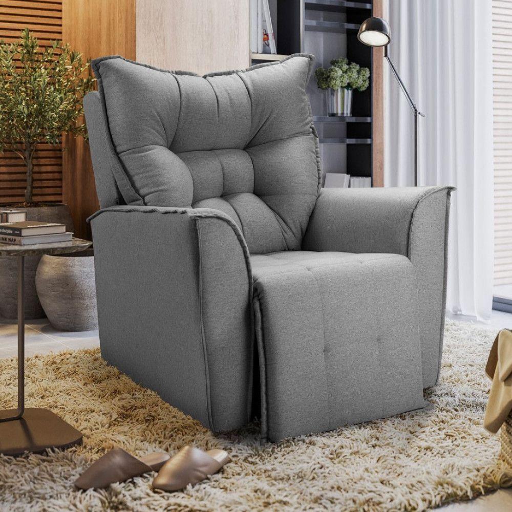 Poltrona Do Papai Reclinável King Linho Shop Das Cabeceiras Grafite - 5