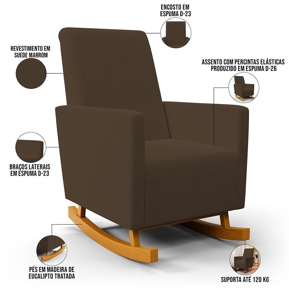 Poltrona De Amamentação Com Balanço Ravena W01 Suede Marrom - Lyam Decor - 7