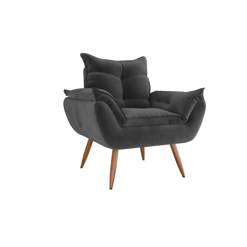 Poltrona Decorativa Tóquio 1 Lugar Veludo Cinza Matrix - 1
