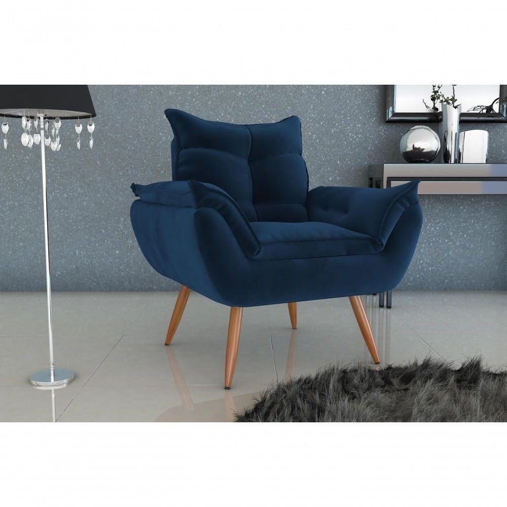 Poltrona Decorativa Tóquio 1 Lugar Veludo Azul Matrix - 3