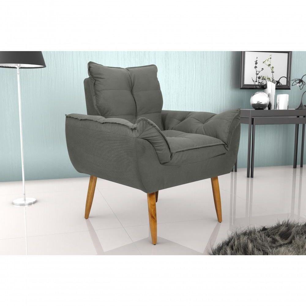 Poltrona Decorativa Tóquio 1 Lugar Suede Cinza Matrix - 3
