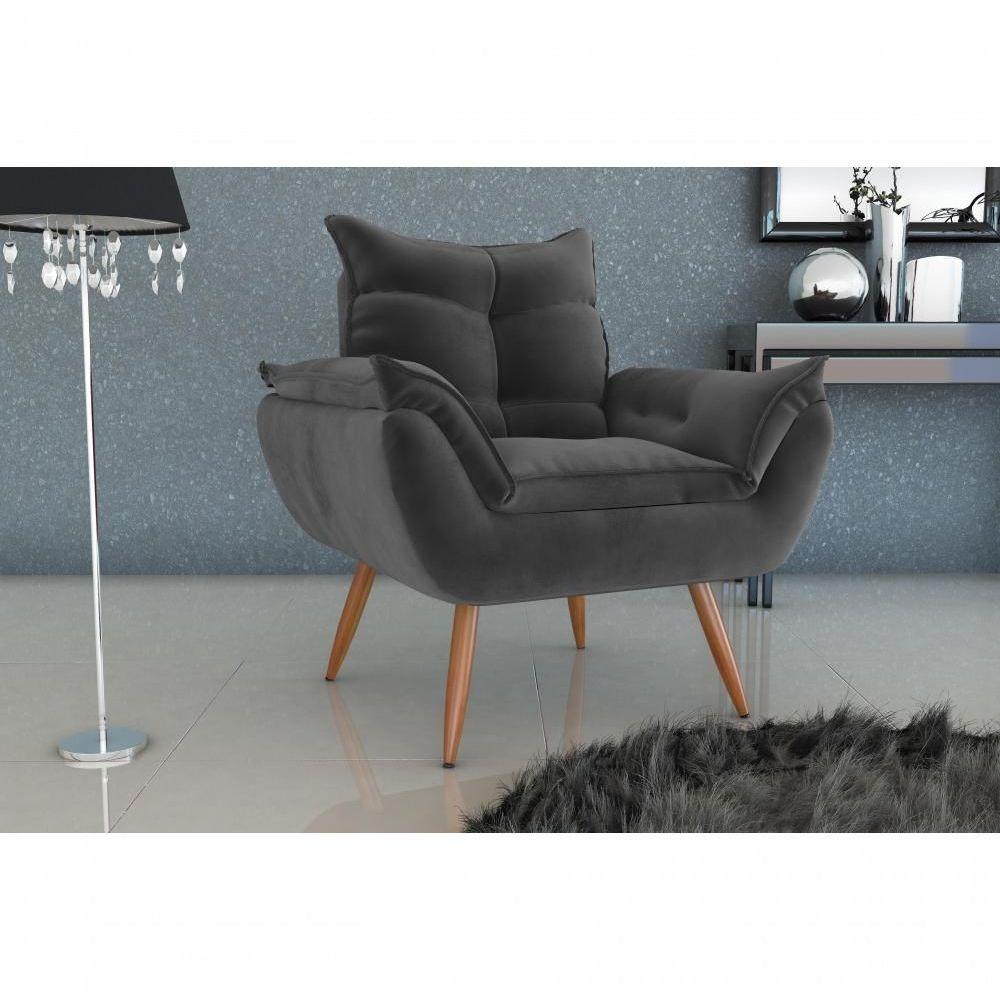 Poltrona Decorativa Tóquio 1 Lugar Veludo Cinza Matrix - 3