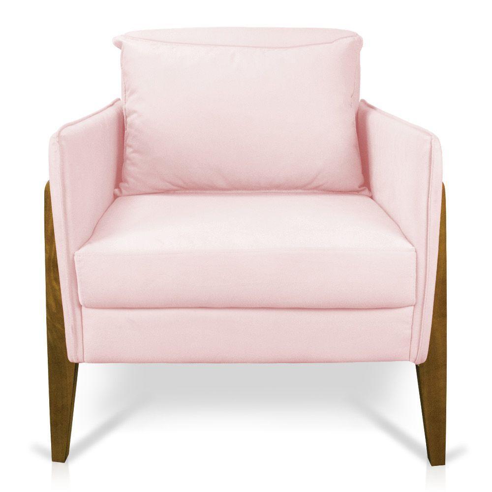 Kit 02 Poltronas Lana Suede Rosa Bebê Base De Madeira - 6