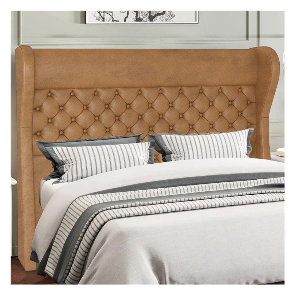 Kit Cabeceira Cama Box Casal 160 Cm Madrid Com Puff Recamier Santorini Couríssimo Whisky - Lyam Decor - 8