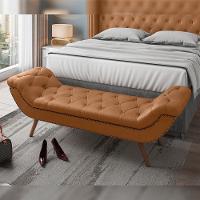 Kit Cabeceira Cama Box Casal 160 Cm Madrid Com Puff Recamier Santorini Couríssimo Whisky - Lyam Decor - 7