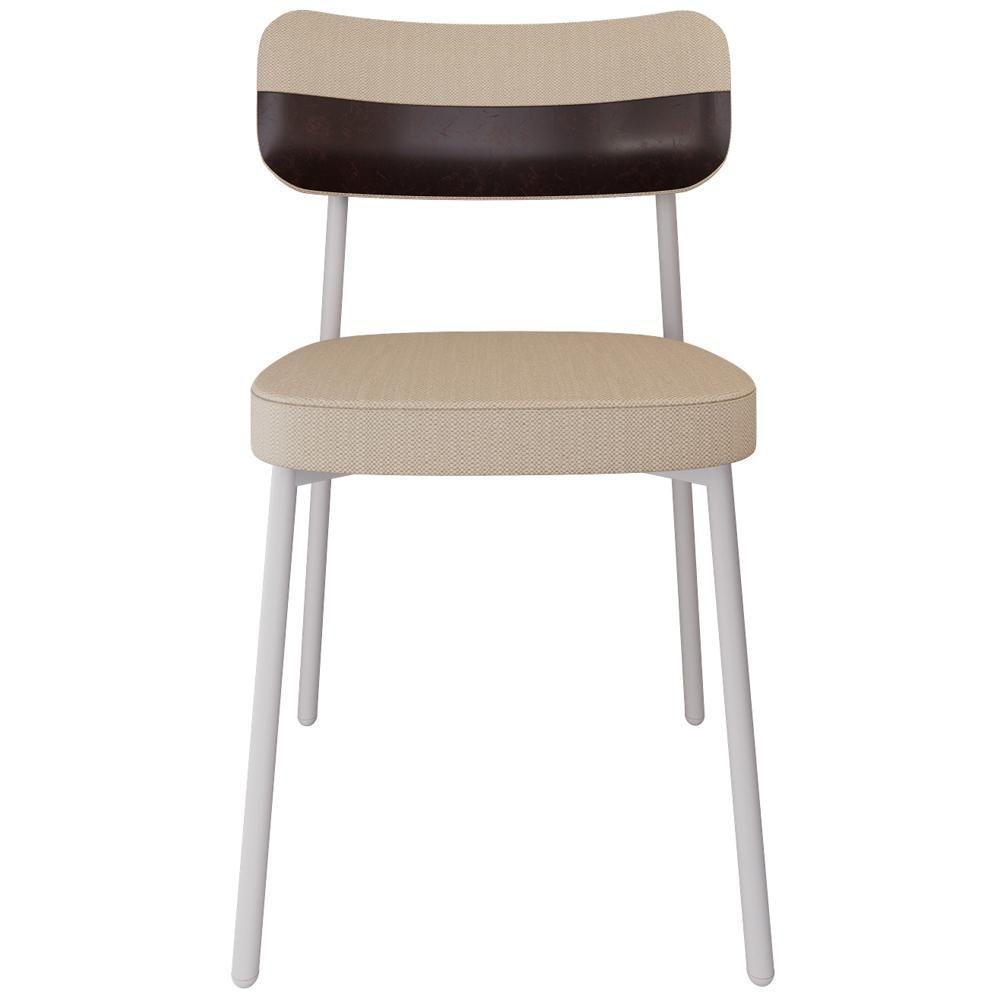Cadeira Estofada Para Sala De Jantar Astrid Branco C01 Linho Areia Courino Café - Lyam Decor - 5
