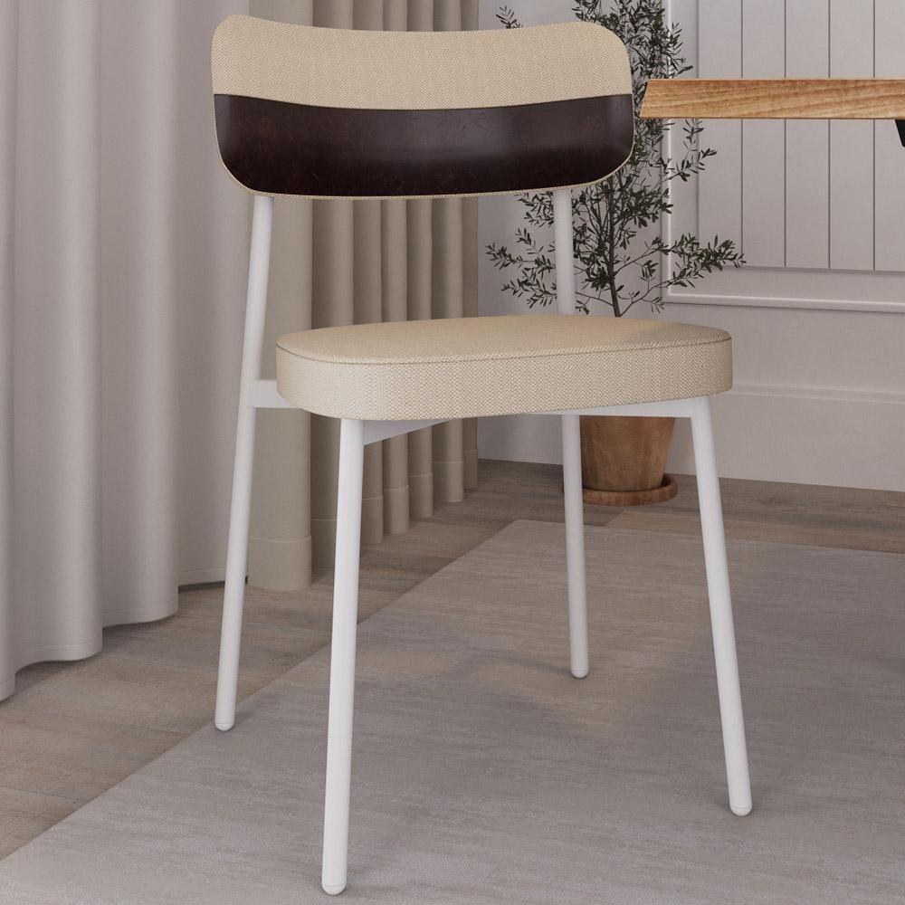 Cadeira Estofada Para Sala De Jantar Astrid Branco C01 Linho Areia Courino Café - Lyam Decor - 6