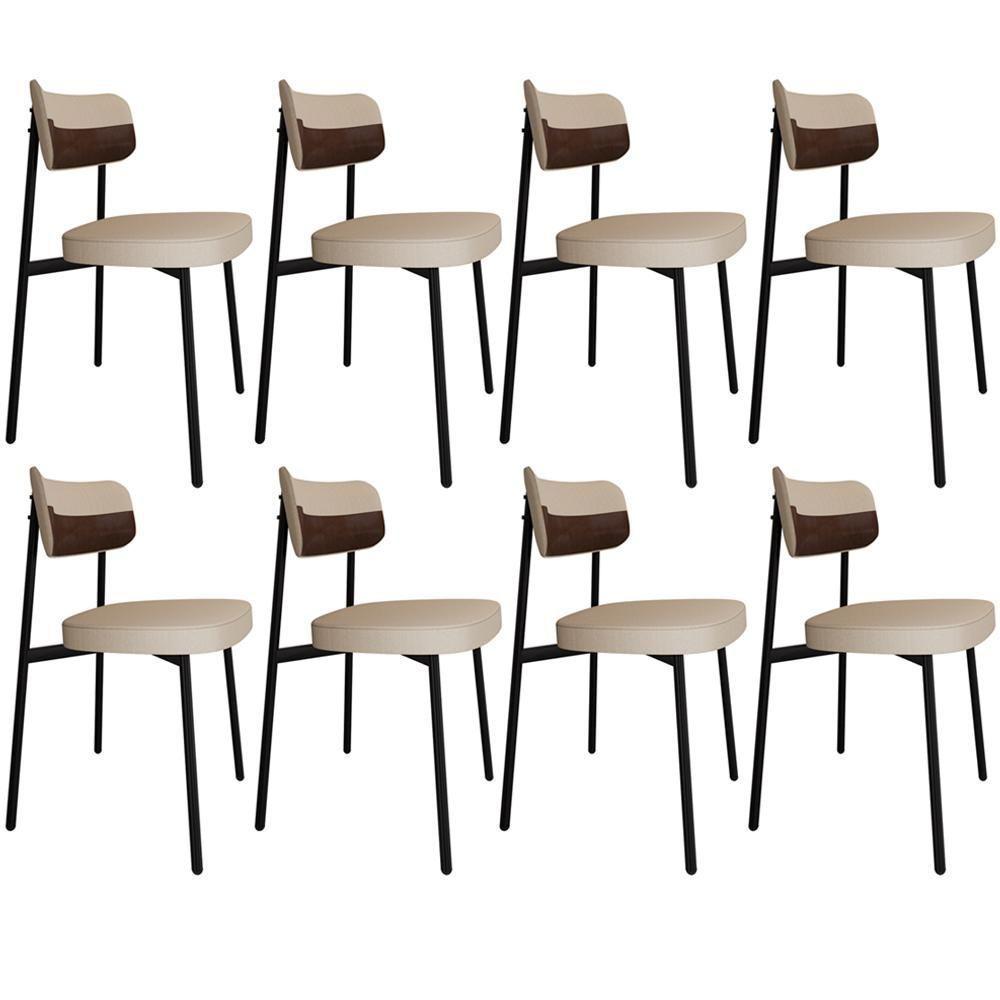 Kit 08 Cadeiras Estofada Para Sala De Jantar Astrid Preto C01 Linho Areia Courino Whisky - Lyam Decor - 1