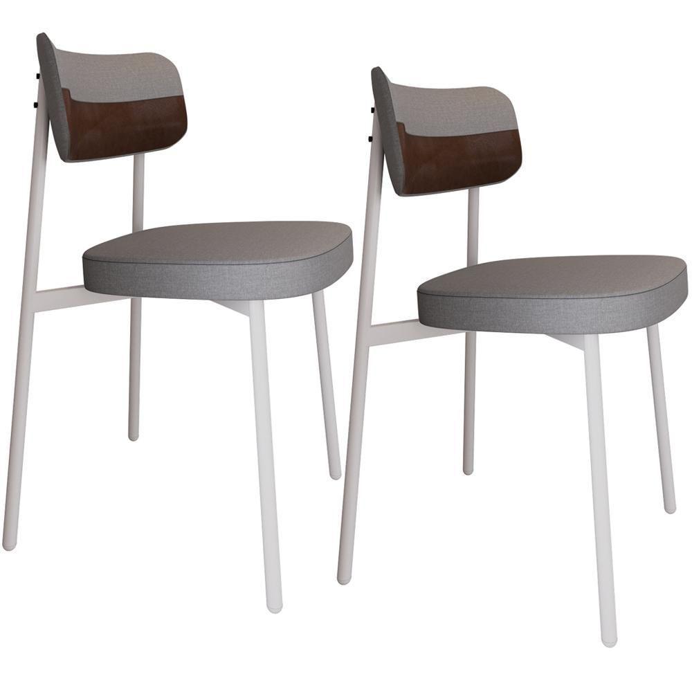 Kit 02 Cadeiras Estofada Para Sala De Jantar Astrid Branco C01 Linho Cinza Courino Whisky - Lyam Decor - 1
