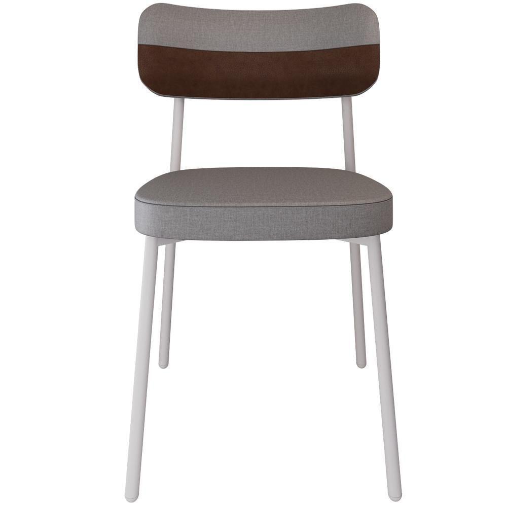 Kit 02 Cadeiras Estofada Para Sala De Jantar Astrid Branco C01 Linho Cinza Courino Whisky - Lyam Decor - 2