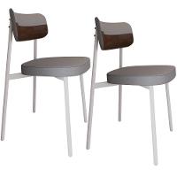 Kit 02 Cadeiras Estofada Para Sala De Jantar Astrid Branco C01 Linho Cinza Courino Whisky - Lyam Decor - 1