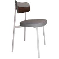 Kit 02 Cadeiras Estofada Para Sala De Jantar Astrid Branco C01 Linho Cinza Courino Whisky - Lyam Decor - 5